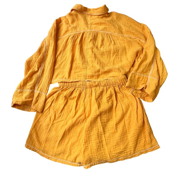 Avec Les Filles 2 Piece Gauze Set Button Front Shirt Drawstring Shorts Medium - Picture 2 of 6